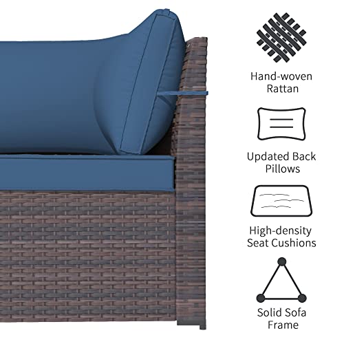 ASJMR Outdoor Patio Furniture Set, 12 Pieces Outdoor Sectional Furniture High Backrest Patio Set, All-Weather PE Rattan Patio Conversation Set w/Coffee Tables & Cushions(Dark Blue)