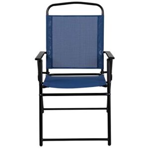 Flash Furniture Nantucket 6 Piece Patio Garden Table Set - Umbrella Table - Set of 4 Navy Folding Chairs