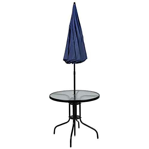 Flash Furniture Nantucket 6 Piece Patio Garden Table Set - Umbrella Table - Set of 4 Navy Folding Chairs