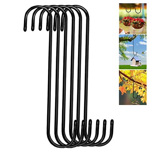 Lchkrep Plant Hooks 6 Pack 10 inch Black,Large Plant Hanger S Hook Garden Hooks for Plants, Hanging Baskets,Flower, Pergola,Garden,Patio,Kitchen,Indoor Outdoor Uses (Black-10inch)