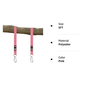 Tree Swing Hanging Strap - 5ft Swing Straps Outdoor Suspension Accessories Kit, Holds 2200lbs with Stainless Carabiners, Easy Installation, Perfect for Baby/Garden/Toddler Swing (Pink)