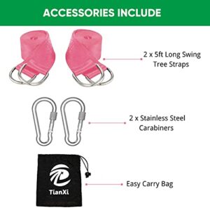 Tree Swing Hanging Strap - 5ft Swing Straps Outdoor Suspension Accessories Kit, Holds 2200lbs with Stainless Carabiners, Easy Installation, Perfect for Baby/Garden/Toddler Swing (Pink)