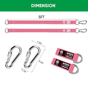 Tree Swing Hanging Strap - 5ft Swing Straps Outdoor Suspension Accessories Kit, Holds 2200lbs with Stainless Carabiners, Easy Installation, Perfect for Baby/Garden/Toddler Swing (Pink)