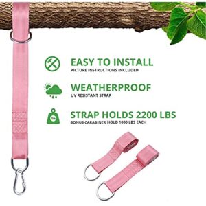 Tree Swing Hanging Strap - 5ft Swing Straps Outdoor Suspension Accessories Kit, Holds 2200lbs with Stainless Carabiners, Easy Installation, Perfect for Baby/Garden/Toddler Swing (Pink)