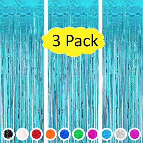 Vanujoy 3 Pack Teal Blue Foil Fringe Backdrop Curtains Party Decoration - Tinsel Party Door Fringe Curtain Backdrop for Birthday Bachelorette Party Engagement Bridal Shower Graduation Decoration