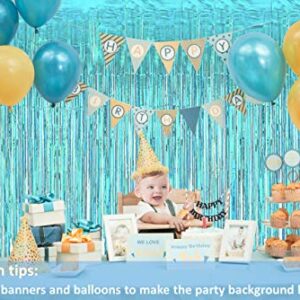 Vanujoy 3 Pack Teal Blue Foil Fringe Backdrop Curtains Party Decoration - Tinsel Party Door Fringe Curtain Backdrop for Birthday Bachelorette Party Engagement Bridal Shower Graduation Decoration