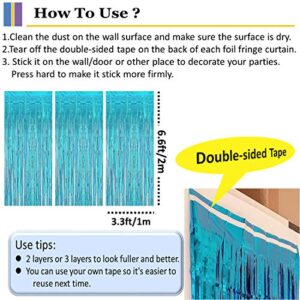 Vanujoy 3 Pack Teal Blue Foil Fringe Backdrop Curtains Party Decoration - Tinsel Party Door Fringe Curtain Backdrop for Birthday Bachelorette Party Engagement Bridal Shower Graduation Decoration