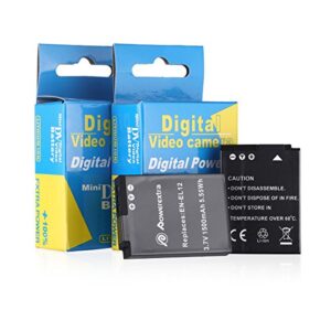 Powerextra 2 x EN-EL12 Battery Compatible with Nikon Coolpix A1000, B600, AW100, AW110, P300, S630, S640, S6000, S6100, S6150, S6200, S6300, S8000, S8100, S8200, S9050, S9100, S9200, S9300, S9500