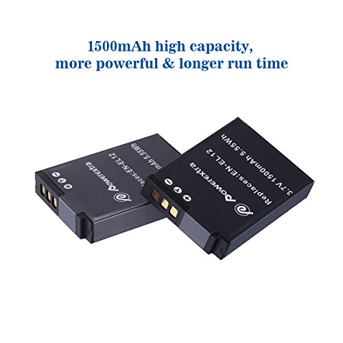 Powerextra 2 x EN-EL12 Battery Compatible with Nikon Coolpix A1000, B600, AW100, AW110, P300, S630, S640, S6000, S6100, S6150, S6200, S6300, S8000, S8100, S8200, S9050, S9100, S9200, S9300, S9500