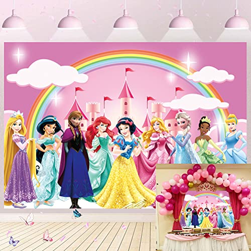 Princess Rainbow Backdrop Dreammy Pink Castle Shining Photography Background Girl Children Baby Shower Birthday Party Decoration Photo Studio Booth Props 7x5FT