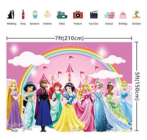 Princess Rainbow Backdrop Dreammy Pink Castle Shining Photography Background Girl Children Baby Shower Birthday Party Decoration Photo Studio Booth Props 7x5FT