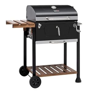 royal gourmet cd1824m 24-inch charcoal, bbq smoker with handle and folding table, perfect for outdoor patio, garden and backyard grilling, black