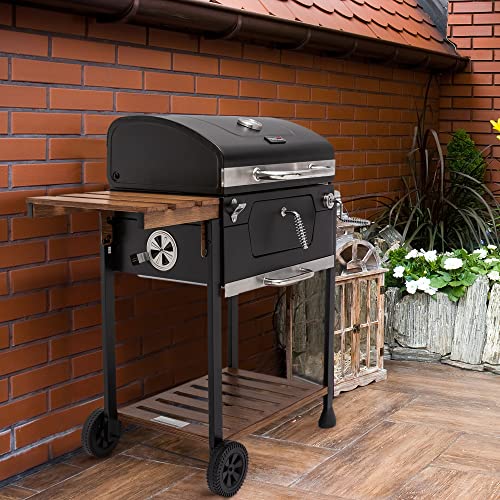 Royal Gourmet CD1824M 24-Inch Charcoal, BBQ Smoker with Handle and Folding Table, Perfect for Outdoor Patio, Garden and Backyard Grilling, Black