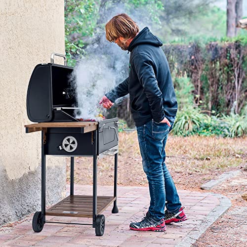 Royal Gourmet CD1824M 24-Inch Charcoal, BBQ Smoker with Handle and Folding Table, Perfect for Outdoor Patio, Garden and Backyard Grilling, Black
