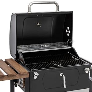 Royal Gourmet CD1824M 24-Inch Charcoal, BBQ Smoker with Handle and Folding Table, Perfect for Outdoor Patio, Garden and Backyard Grilling, Black