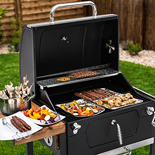 Royal Gourmet CD1824M 24-Inch Charcoal, BBQ Smoker with Handle and Folding Table, Perfect for Outdoor Patio, Garden and Backyard Grilling, Black