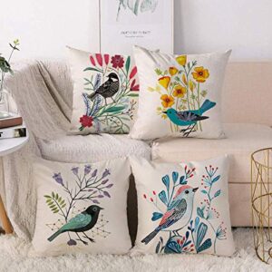 carrie home spring outdoor pillow covers 18×18 set of 4 farmhouse decorative spring bird and flower throw pillow covers for patio furniture and couch