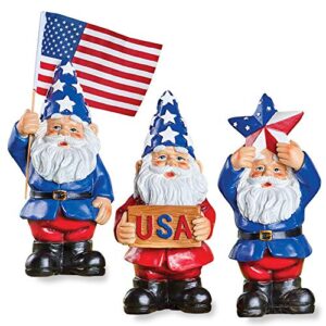 collections etc american pride uncle sam garden gnome set, set of 3 – lawn & garden seasonal 4th of july decor – resin – 3.5″ l x 3.5″ w x 9″ h