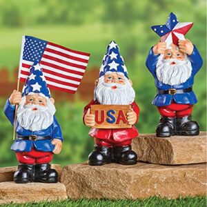 Collections Etc American Pride Uncle Sam Garden Gnome Set, Set of 3 - Lawn & Garden Seasonal 4th of July Decor - Resin - 3.5" L x 3.5" W x 9" H