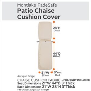 Classic Accessories Montlake FadeSafe Water-Resistant 72 x 21 x 3 Inch Outdoor Chaise Lounge Cushion Slip Cover, Patio Furniture Cushion Cover, Antique Beige, Patio Furniture Cushion Covers