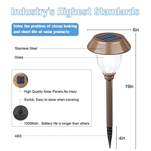 VOLISUN Solar Pathway Lights Outdoor,25 Lumens 6-Pack Solar Outdoor Light,3000K Warm White IP65 Metal and Glass Solar Garden Light Landscape Pathway Light for Walkway Driveway(Adjustable Brightness)