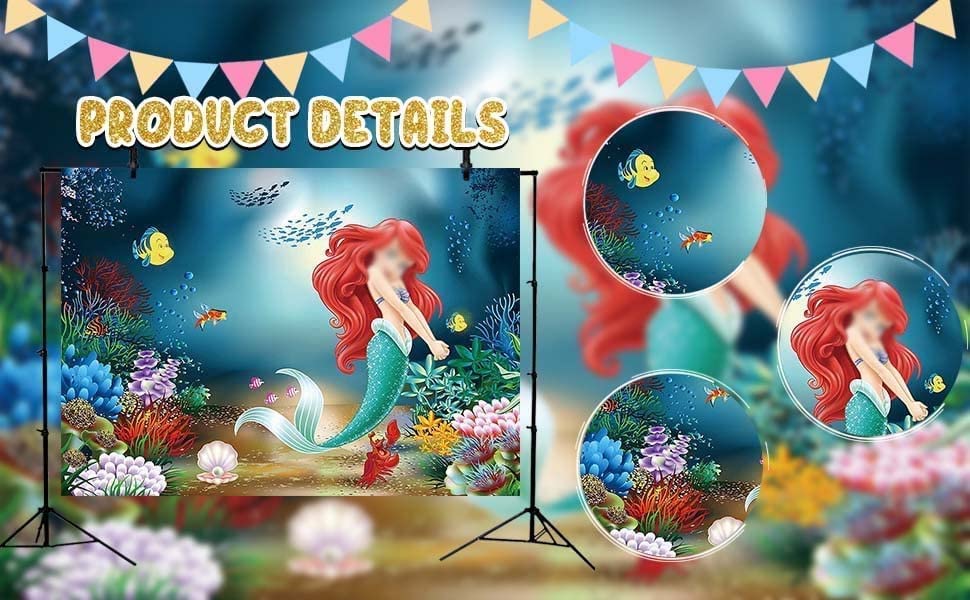 TXUE Mermaid Backdrop Under The Sea Little Mermaid Photography Background Mermaid Princess Girls Birthday Party Cake Table Decorations Supplies cy208 Background 7x5FT