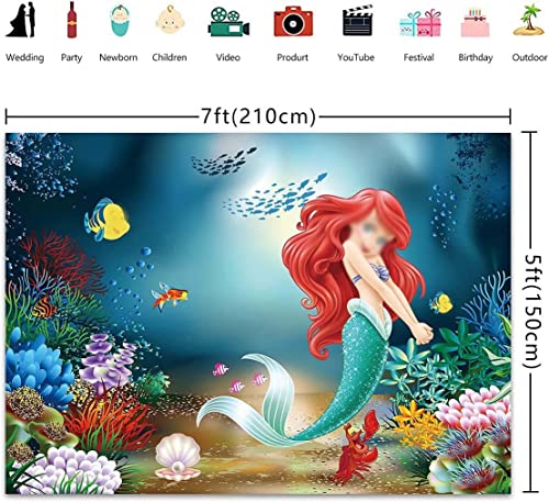 TXUE Mermaid Backdrop Under The Sea Little Mermaid Photography Background Mermaid Princess Girls Birthday Party Cake Table Decorations Supplies cy208 Background 7x5FT