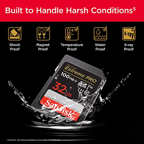 SanDisk 32GB Extreme PRO SDHC UHS-I Memory Card - C10, U3, V30, 4K UHD, SD Card - SDSDXXO-032G-GN4IN