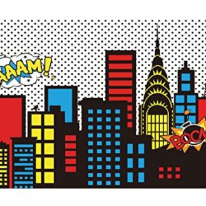 Allenjoy Superhero Themed Backdrops Super City Skyline Buildings Children Birthday Supplies Favors Decorations Photography Party Event Banner Photo Studio Booth Background Baby Shower