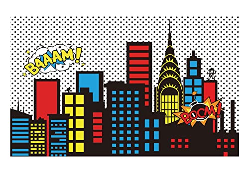 Allenjoy Superhero Themed Backdrops Super City Skyline Buildings Children Birthday Supplies Favors Decorations Photography Party Event Banner Photo Studio Booth Background Baby Shower