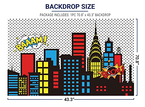 Allenjoy Superhero Themed Backdrops Super City Skyline Buildings Children Birthday Supplies Favors Decorations Photography Party Event Banner Photo Studio Booth Background Baby Shower