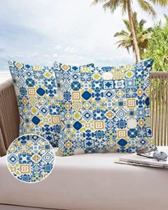 pillow covers 20x20in waterproof throw pillows for couch, blue mosaic throw pillow covers, pack of 2 decorative pillows cushion case for bed sofa, outdoor pillows for patio furniture