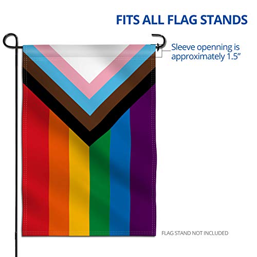 Anley Double Sided Premium Garden Flag, Progress Pride Rainbow Garden Flags for Home Decor - Weather Resistant & Double Stitched Yard Flags - 18 x 12.5 Inch