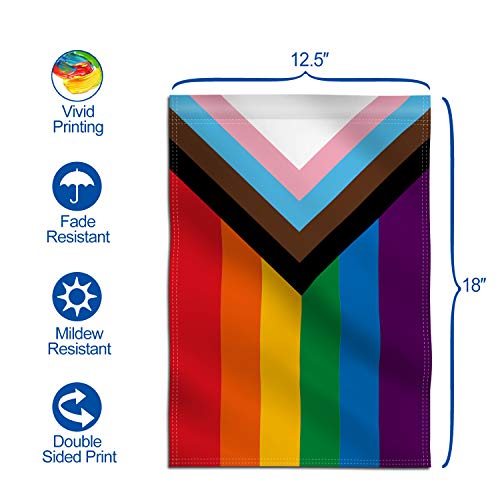 Anley Double Sided Premium Garden Flag, Progress Pride Rainbow Garden Flags for Home Decor - Weather Resistant & Double Stitched Yard Flags - 18 x 12.5 Inch