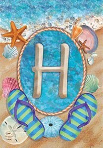 summer monogram letter h garden flag flip flops seashells 12.5″ x 18″