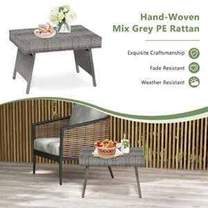 HAPPYGRILL Outdoor Folding Rattan Side Table, Rectangular Wicker End Table for Outdoor Furniture, Wicker Coffee Table for Patio Poolside Lawn Garden Patio