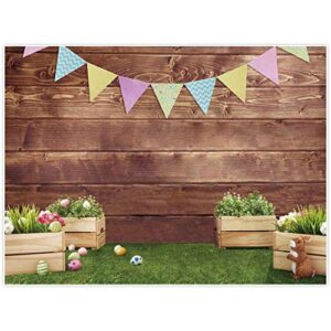 allenjoy 8x6ft fabric spring easter backdrops for girls photography wrinkle free happy bunny rabbit green grass brown wooden wall baby shower kids newborn portrait background photo studio shooting