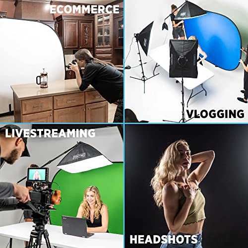 Fovitec Reversible 5'x6.5' Gray and BluePop-Up Backdrop with Stand and Clip, for Headshot and Portrait Photography, Vlogging, Video Conference, and Live Stream