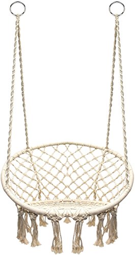 Petra Leisure Bohemian Chic Macrame Dream-Catcher Tassel Rope Chair. Perfect for Indoor/Outdoor Home, Patio, Deck, Yard, Garden. 265LB Weight Capacity.