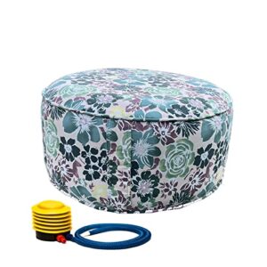 louis donné inflatable ottoman footrest with handle, decorative fade-resistant waterproof foot stool, pouf for home patio garden and camping, d22 x h10 (warm tones green flower)