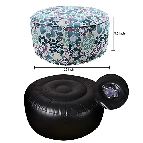 Louis Donné Inflatable Ottoman Footrest with Handle, Decorative Fade-Resistant Waterproof Foot Stool, Pouf for Home Patio Garden and Camping, D22 x H10 (Warm Tones Green Flower)