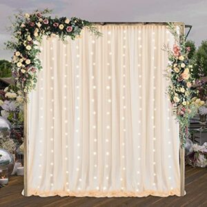 10x10ft champagne tulle backdrop curtain with string light for baby shower birthday party wedding arch living room wrinkle free sheer window curtains wall decoration background