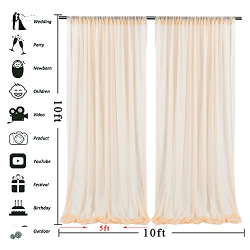 10x10ft Champagne Tulle Backdrop Curtain with String Light for Baby Shower Birthday Party Wedding Arch Living Room Wrinkle Free Sheer Window Curtains Wall Decoration Background