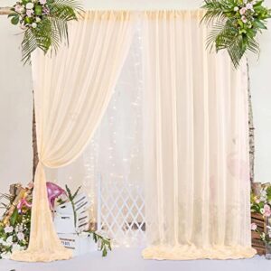 10x10ft Champagne Tulle Backdrop Curtain with String Light for Baby Shower Birthday Party Wedding Arch Living Room Wrinkle Free Sheer Window Curtains Wall Decoration Background