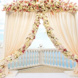 10x10ft Champagne Tulle Backdrop Curtain with String Light for Baby Shower Birthday Party Wedding Arch Living Room Wrinkle Free Sheer Window Curtains Wall Decoration Background