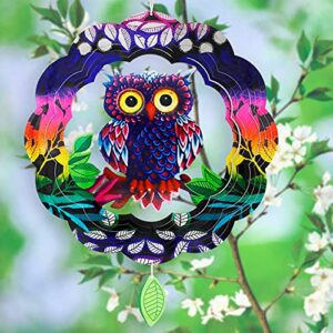 wind spinners home garden decor, patio yard backyard outdoor art outside decorations 3d owl metal stainless steel decoration, 12＂wind spinner gifts for lawn hanging pinwheels crafts ornaments