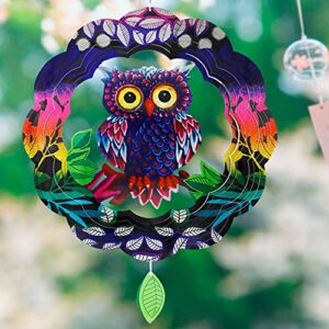 Wind Spinners Home Garden Decor, Patio Yard Backyard Outdoor Art Outside Decorations 3D Owl Metal Stainless Steel Decoration, 12＂Wind Spinner Gifts for Lawn Hanging Pinwheels Crafts Ornaments