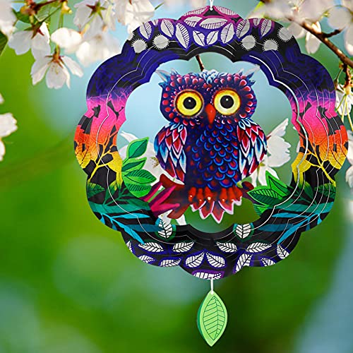 Wind Spinners Home Garden Decor, Patio Yard Backyard Outdoor Art Outside Decorations 3D Owl Metal Stainless Steel Decoration, 12＂Wind Spinner Gifts for Lawn Hanging Pinwheels Crafts Ornaments