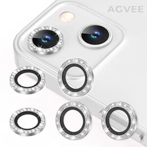 agvee 3+3 6 pack for iphone 13 6.1 inch / 13 mini 5.4 inch camera lens protector, bling diamond & bling glitter metal ring 9h tempered hd glass camera screen protector cover film, silver