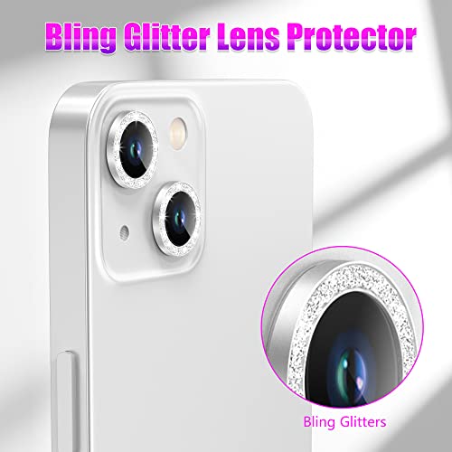 AGVEE 3+3 6 Pack for iPhone 13 6.1 inch / 13 Mini 5.4 inch Camera Lens Protector, Bling Diamond & Bling Glitter Metal Ring 9H Tempered HD Glass Camera Screen Protector Cover Film, Silver